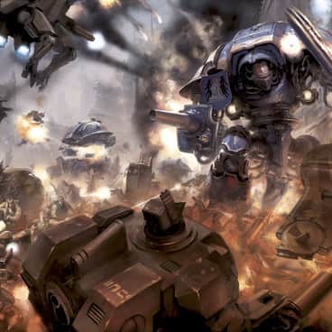 Imperial Knight vs T’au by Unknown Artists