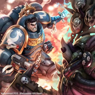Primaris Captain vs. Plague Marine by Johannes Helgeson (Helgesonart)