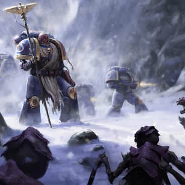 Space Marine Facing Tyranids by Dan Farin