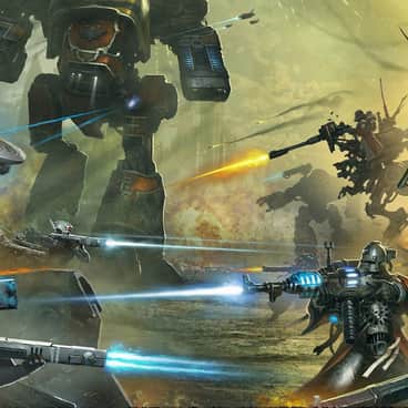 Warhound Titan vs T’au by Unknown Artists