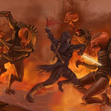 Assassin and Genestealers by Martin Paret (morkarr)