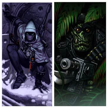 Eldar and Ork Cards by Tiernen Trevallion