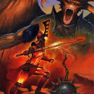 Eldar vs Greater Demon by Les Edwards
