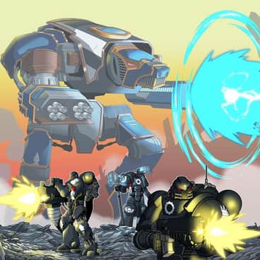 Iron Hands and Warhound Titan by Judd Abinuman (scaredbiker | freelancer3070)
