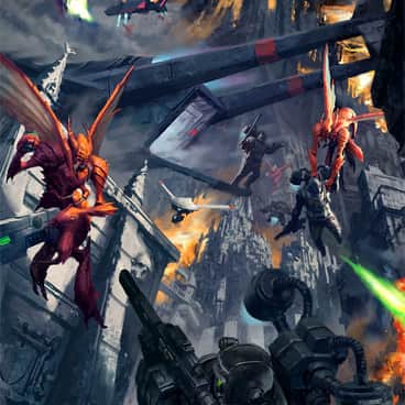 Tempestus Aquilons vs Vespid Stingwings by Jon Cave (joncave.art | Jonathan Cave)