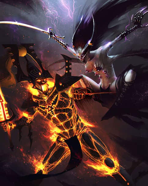 Avatar of Khaine vs Slaanesh by Nicholas Kay 
