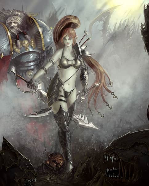 Lilith and a Space Wolf by Michael Rookard 