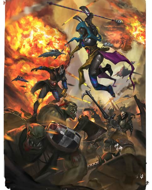 Harlequin vs Orks by Unknown Artists