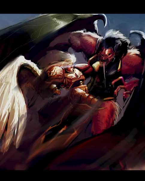 Sanguinius vs Bloodthirster by morganagod