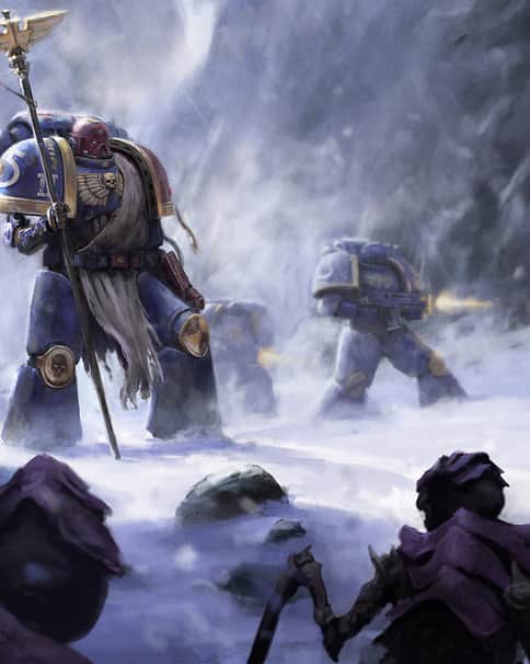 Space Marine Facing Tyranids by Dan Farin