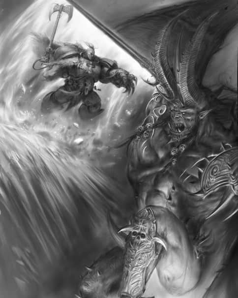 Wolf Lord vs. Bloodthirster by Adrian Smith 