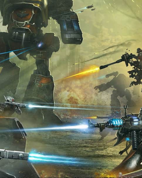Warhound Titan vs T’au by Unknown Artists