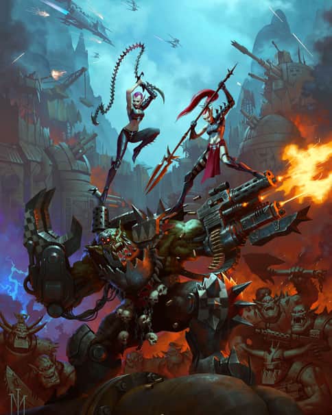 Dark Eldar Wyches vs Ork Nob by Viktor Mukhin