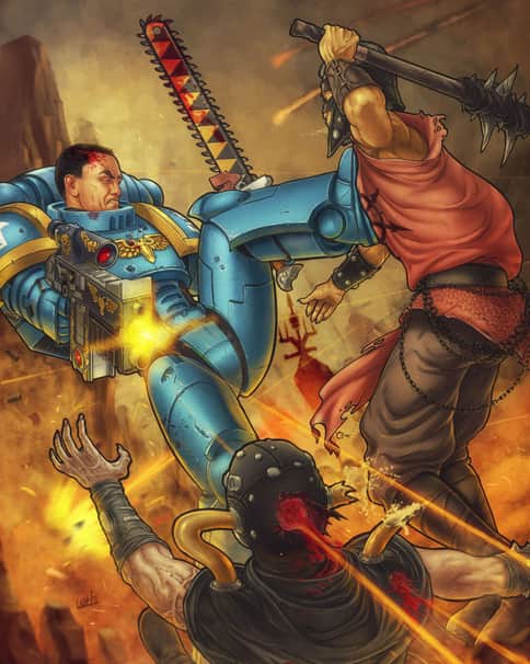 Space Marine vs Chaos Cultist by Noel Cabrera Fernández 