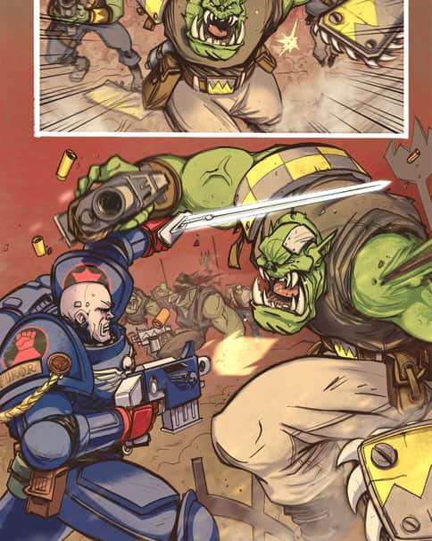 Space Marines vs Orks by Matteo Aversano 