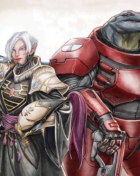 Warlock and Tarellian by Inkary 