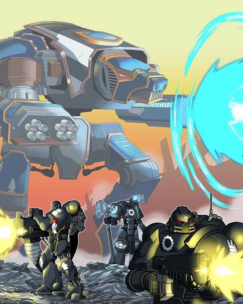 Iron Hands and Warhound Titan by Judd Abinuman 