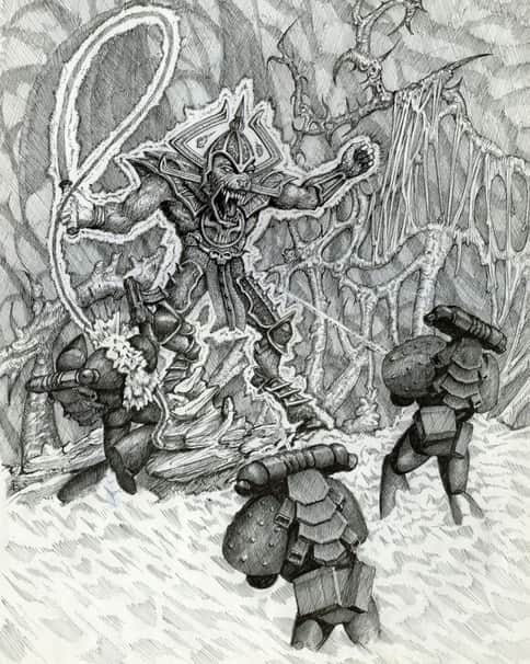 Bloodthirster vs Space Marines by Tony Ackland 