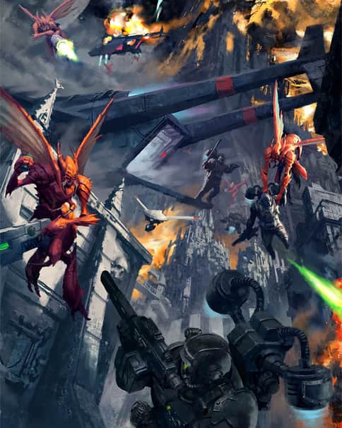 Tempestus Aquilons vs Vespid Stingwings by Jon Cave 