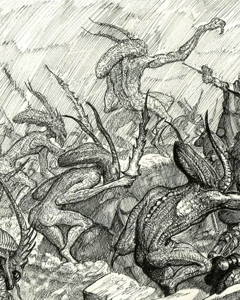 Space Marines vs Bloodletters by Tony Ackland 