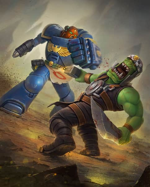 Ork vs Ultramarine by Roman Tishenin 