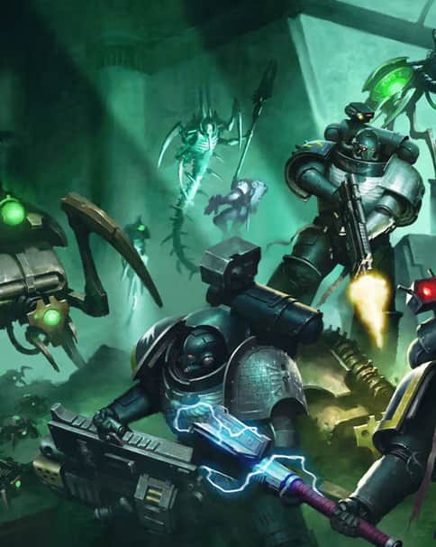 Necrons Fighting Deathwatch by Misha Savier 