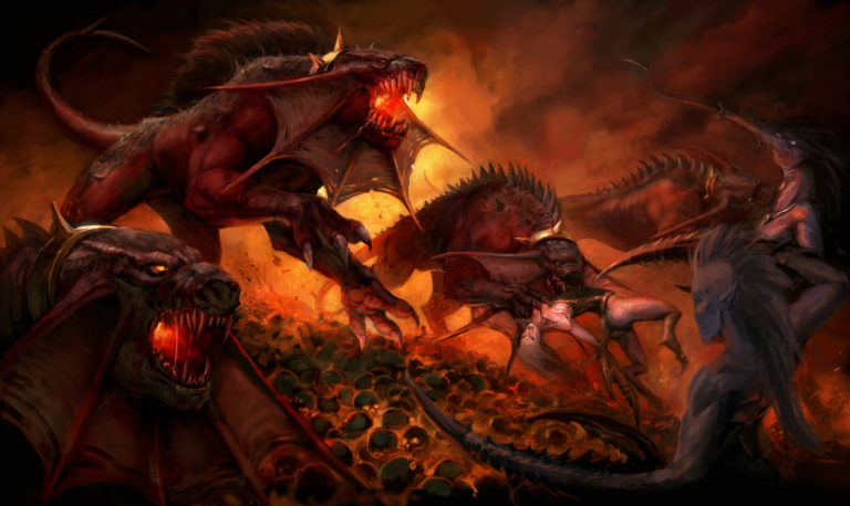 Flesh Hounds vs Slaanesh by Catherine O'Connor
