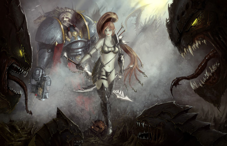 Lilith and a Space Wolf by Michael Rookard 