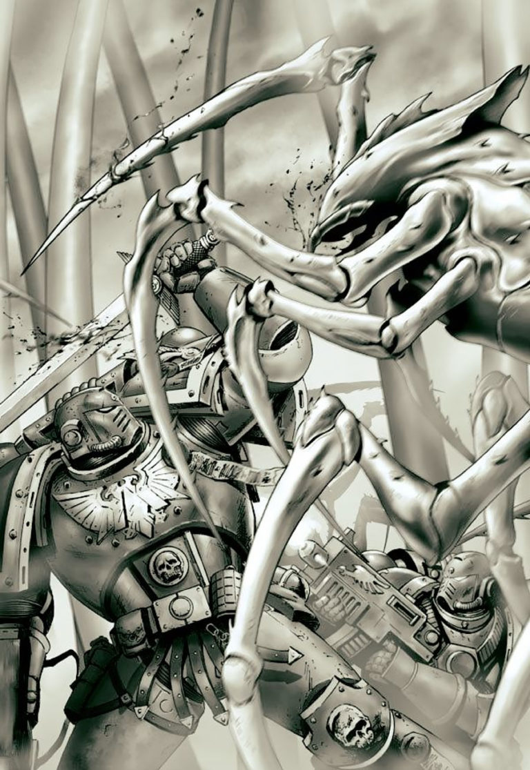 Megarachnids vs Space Marines by Karl Richardson 