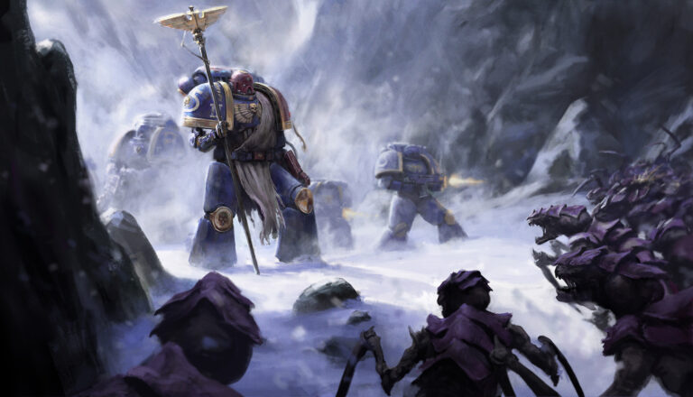Space Marine Facing Tyranids by Dan Farin