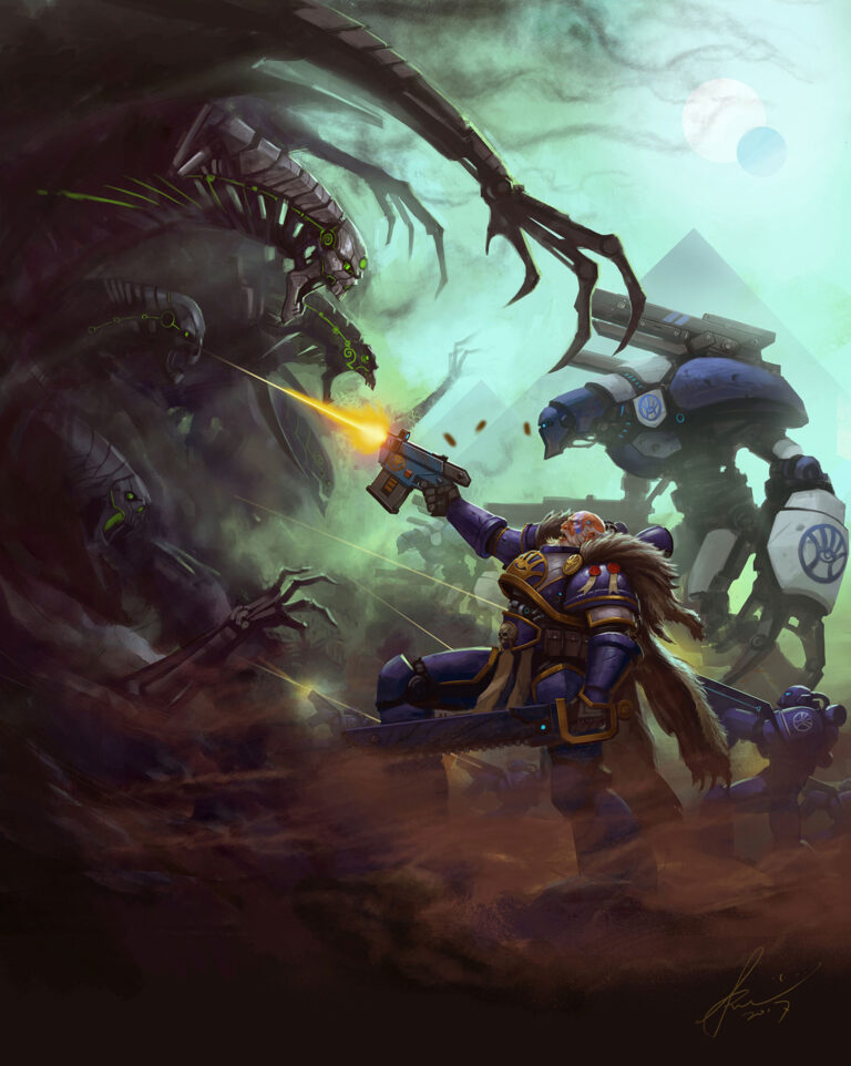 Space Marines vs Necrons by Ren Beili