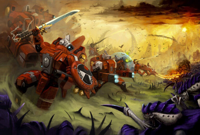 T’au Battlesuits vs Tyranids by Unknown Artists