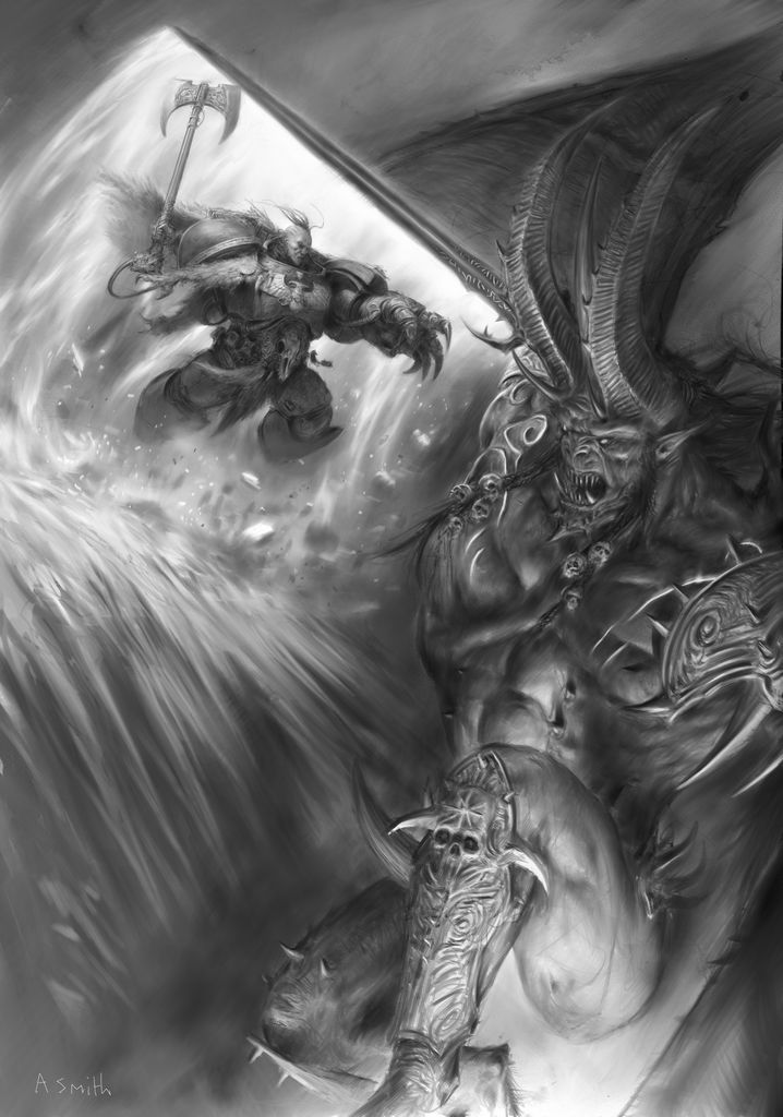 Wolf Lord vs. Bloodthirster by Adrian Smith 