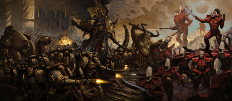 Plague Marines vs Eldars by Gauthier Redon 
