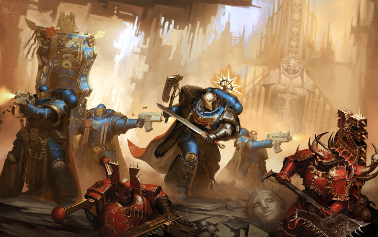 Ultramarines Honour Guard vs Khorne Berzerkers by Elijah ArhPriest 