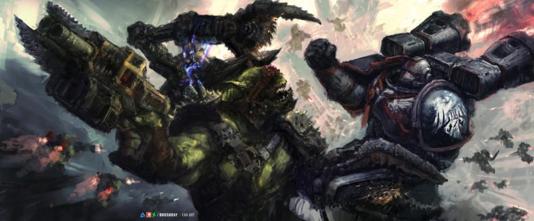 Raven Guard Fighting Orks by Dmitry Brushray 