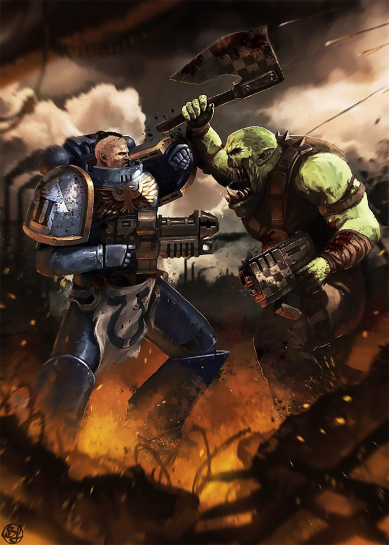 Ultramarine Vs Ork by Bartek Fedyczak 