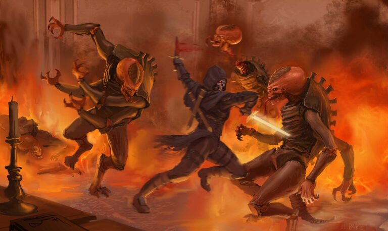Assassin and Genestealers by Martin Paret 