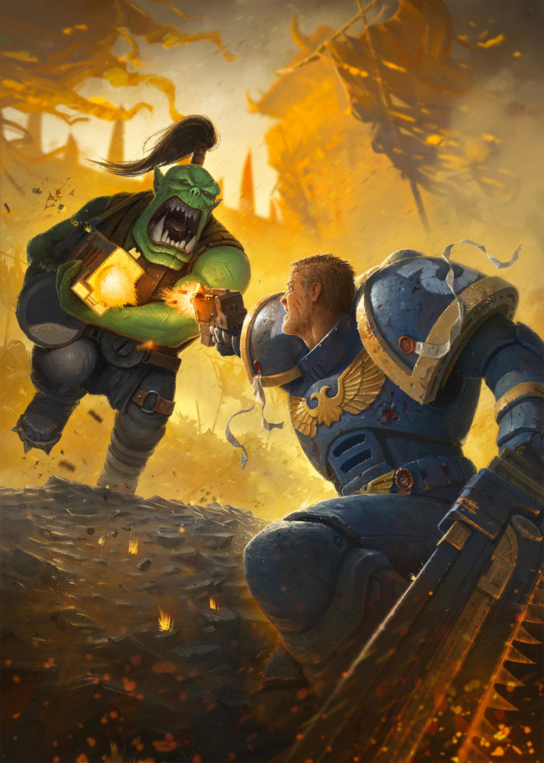 Ork vs Ultramarine by Roman Tishenin 