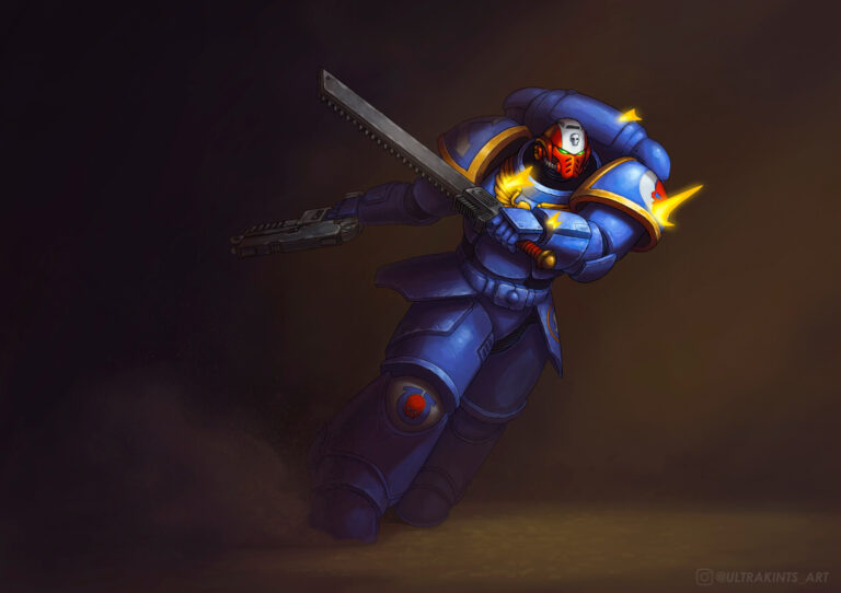 Ultramarine Veteran Sergeant by Javier Quintana 