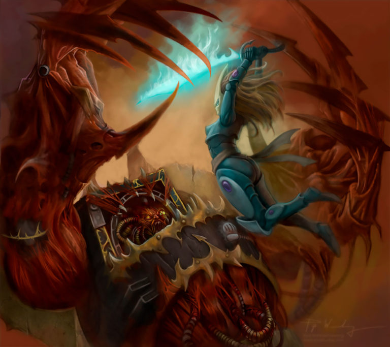 Chaos Mutilator and Eldar Howling Banshee by Piya Wannachaiwong 