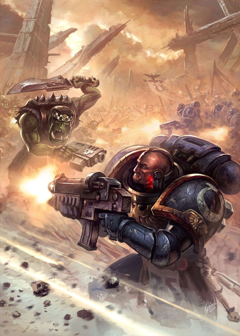 Orks vs Ultramarines by Mariusz Gandzel 
