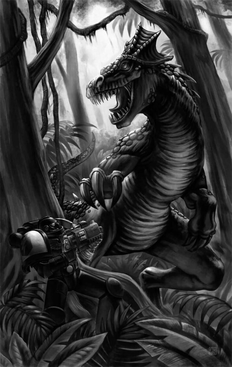 Space Marine vs Carnosaur by Alberto Bontempi 