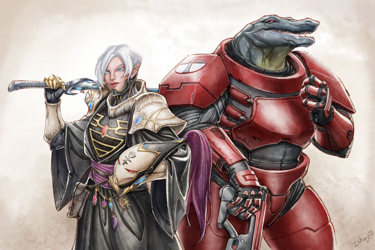 Warlock and Tarellian by Inkary 