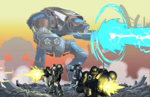 Iron Hands and Warhound Titan by Judd Abinuman 