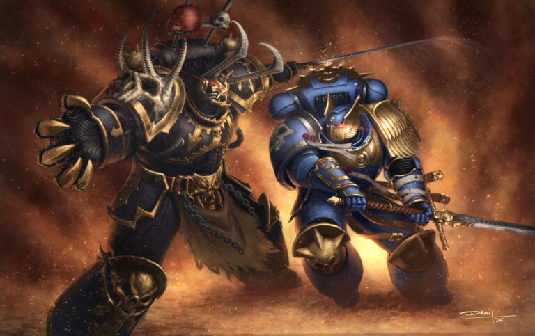 Ultramarines Champion vs Chaos Lord by Daniel Rosa Tauroni 