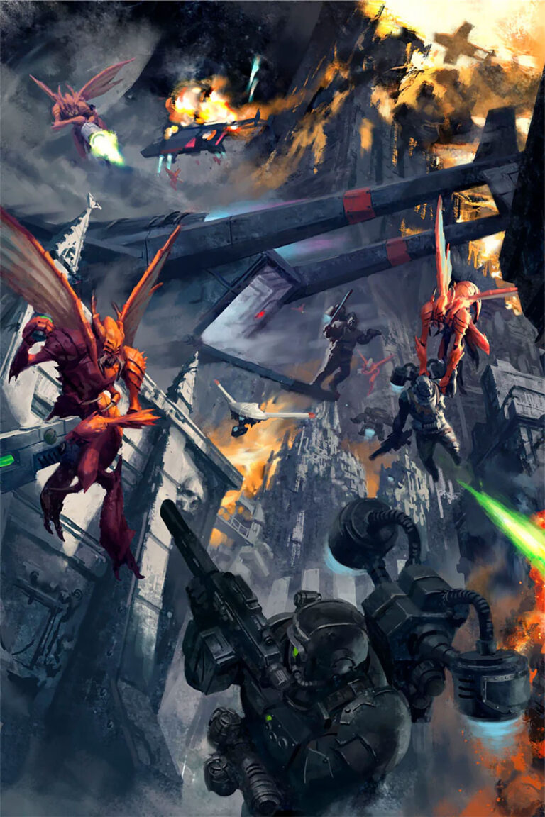 Tempestus Aquilons vs Vespid Stingwings by Jon Cave 