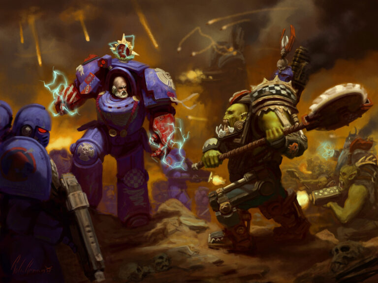 Crimson Fists vs Orks by Reuben Blakeman 