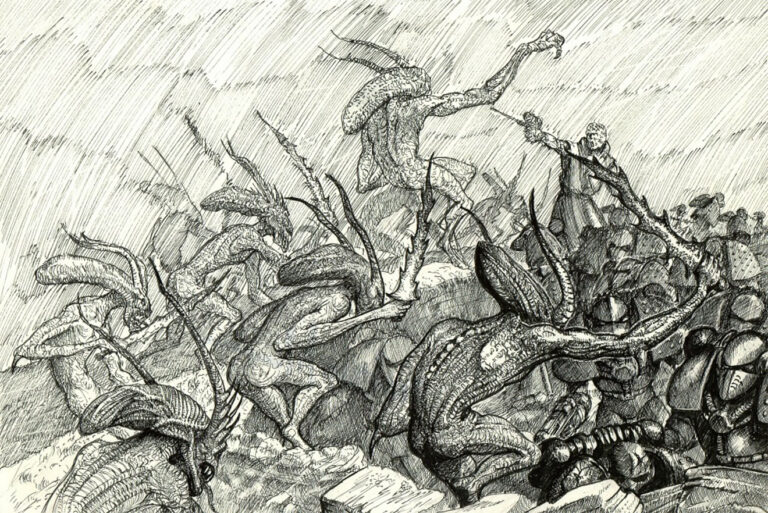 Space Marines vs Bloodletters by Tony Ackland 